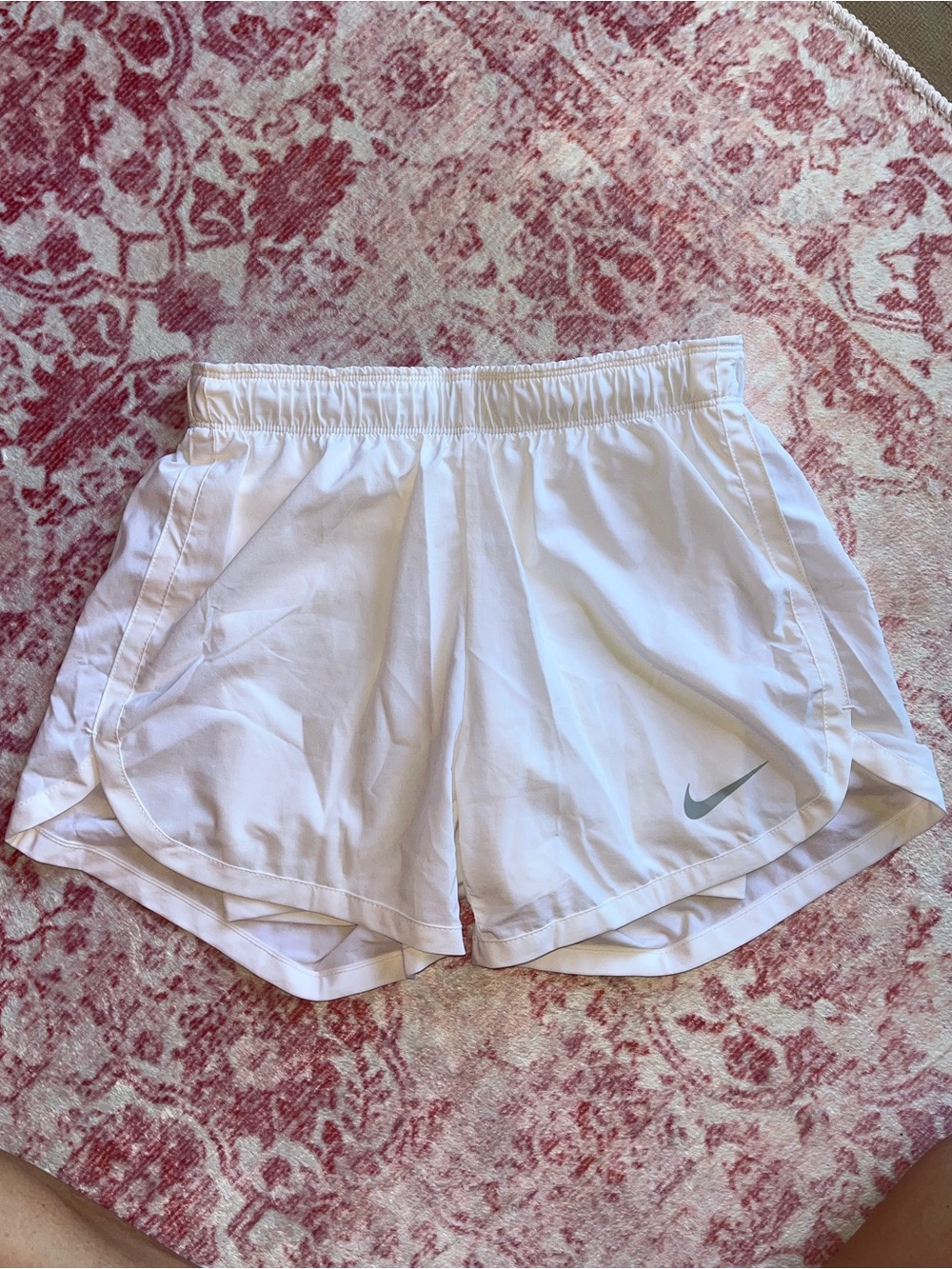 Nike White Women's Athletic Running Shorts with Silver Swoosh